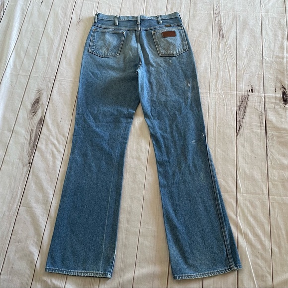 Wrangler 945DEN Jeans Mens 34x36 Blue Regular Fit Faded Whiskering Bootcut Flare - Picture 6 of 16